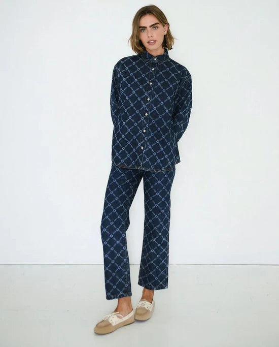 Flowers Grid Denim Shirt