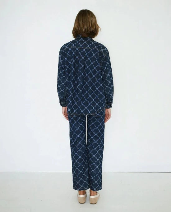 Flowers Grid Denim Shirt
