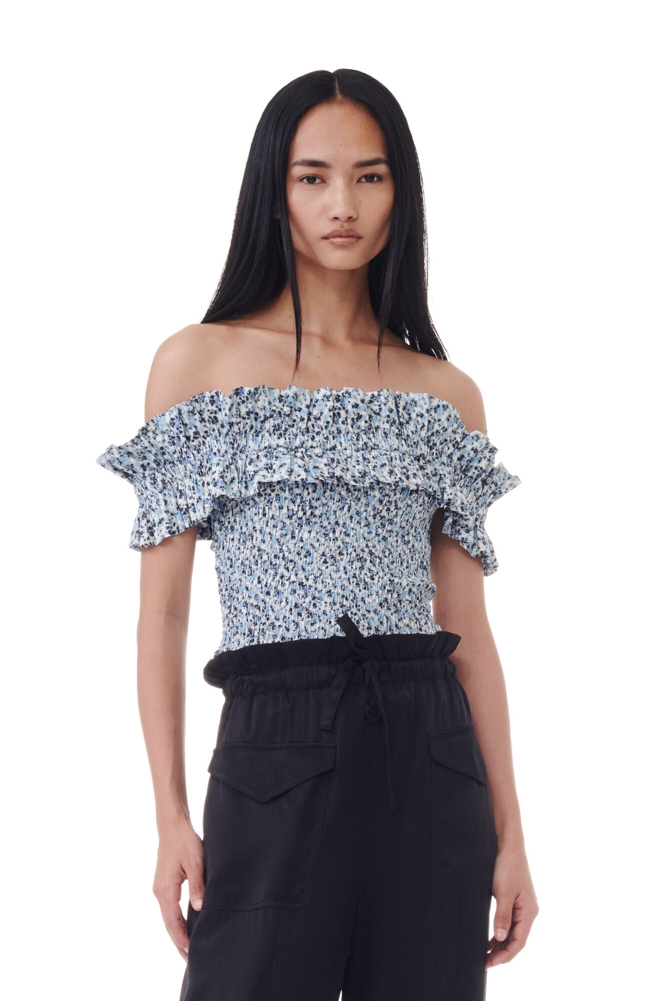 Cotton Poplin Off-shoulder Smock Top