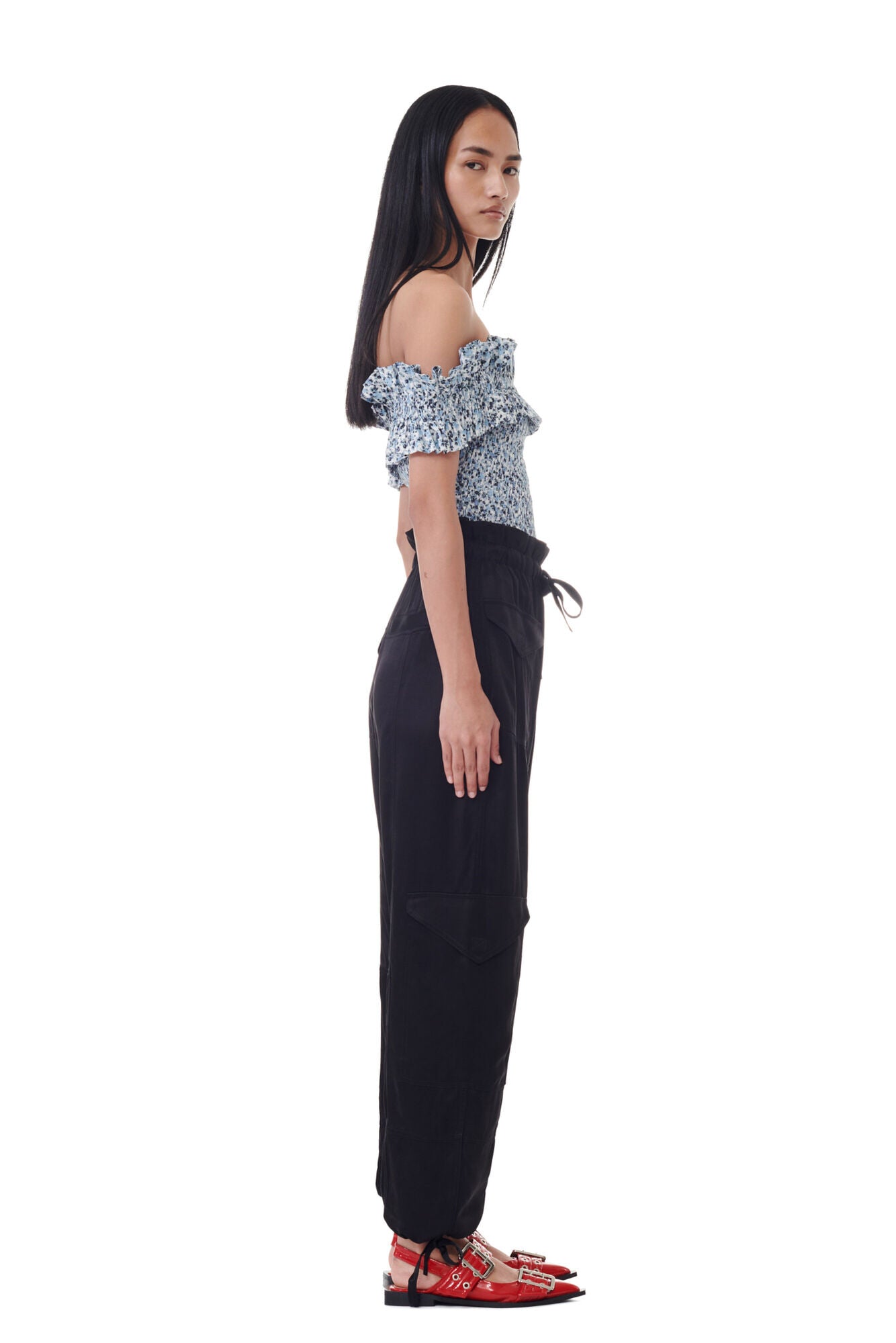 Cotton Poplin Off-shoulder Smock Top