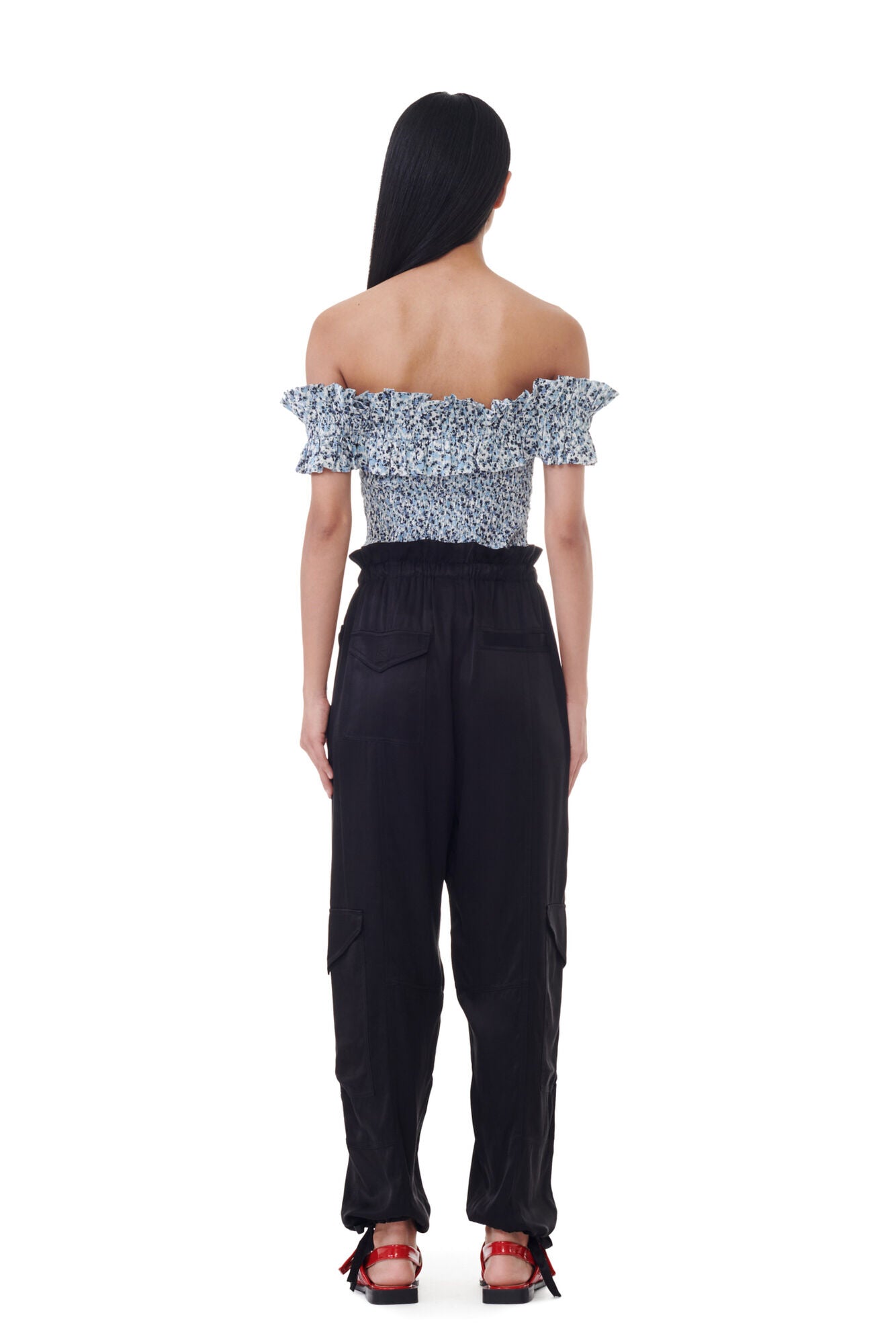 Cotton Poplin Off-shoulder Smock Top
