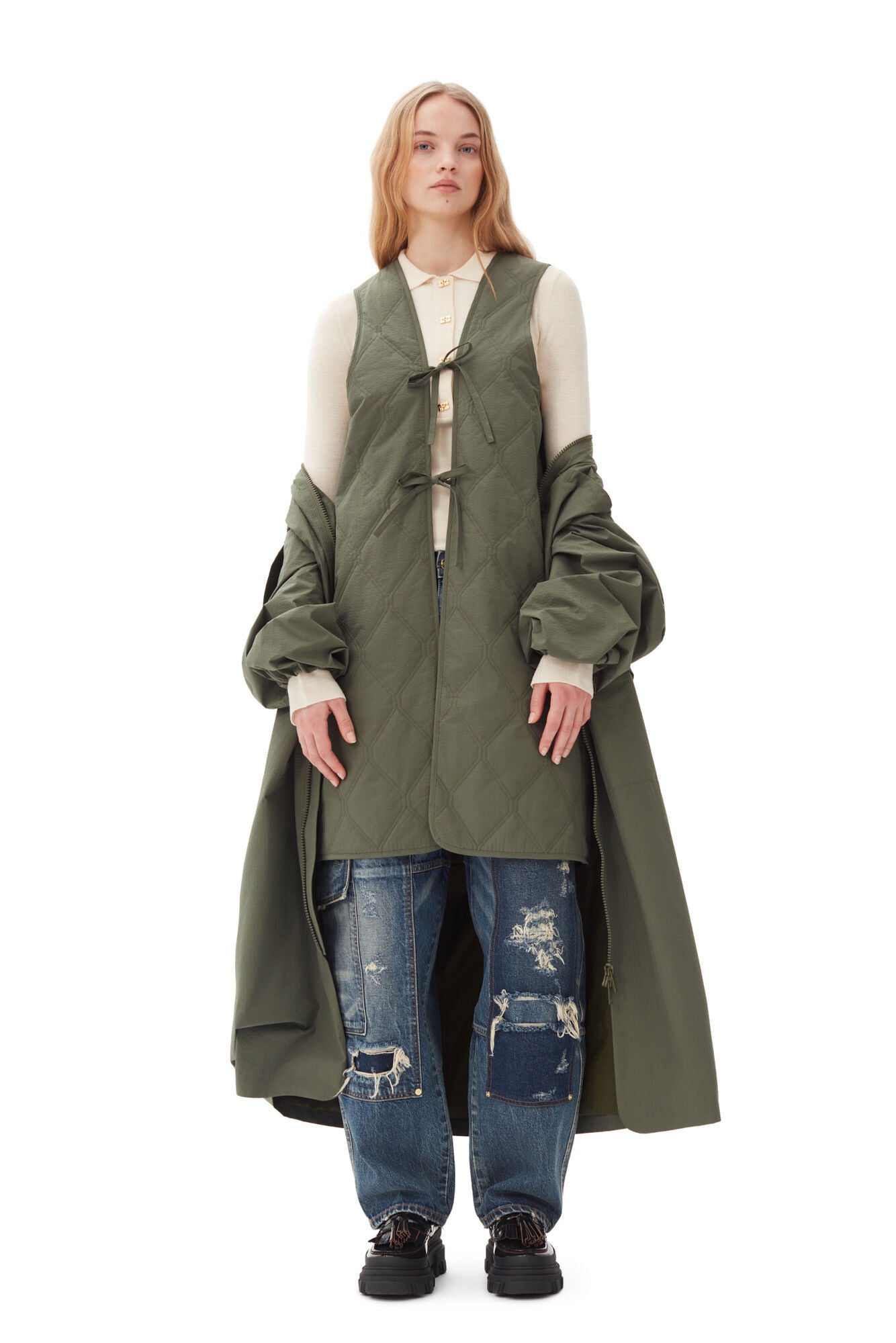Tech Seersucker Oversized Shell Coat