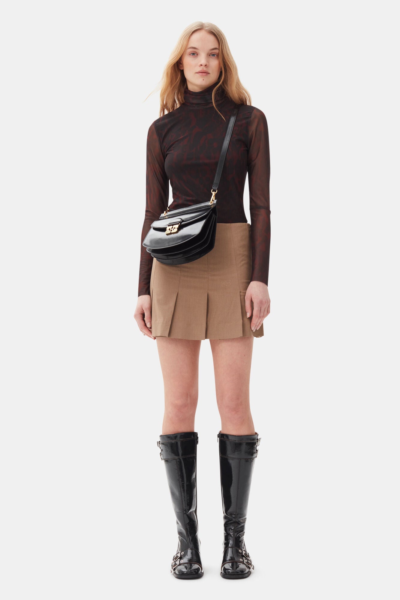 Printed Mesh Roll Neck