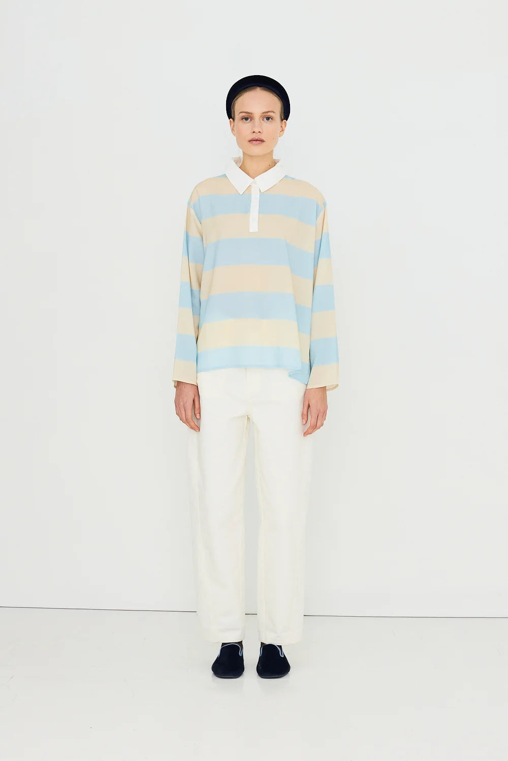 Striped Polo Collar Blouse