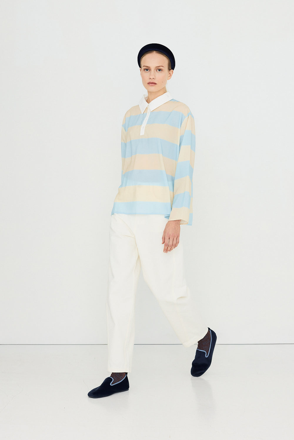 Striped Polo Collar Blouse