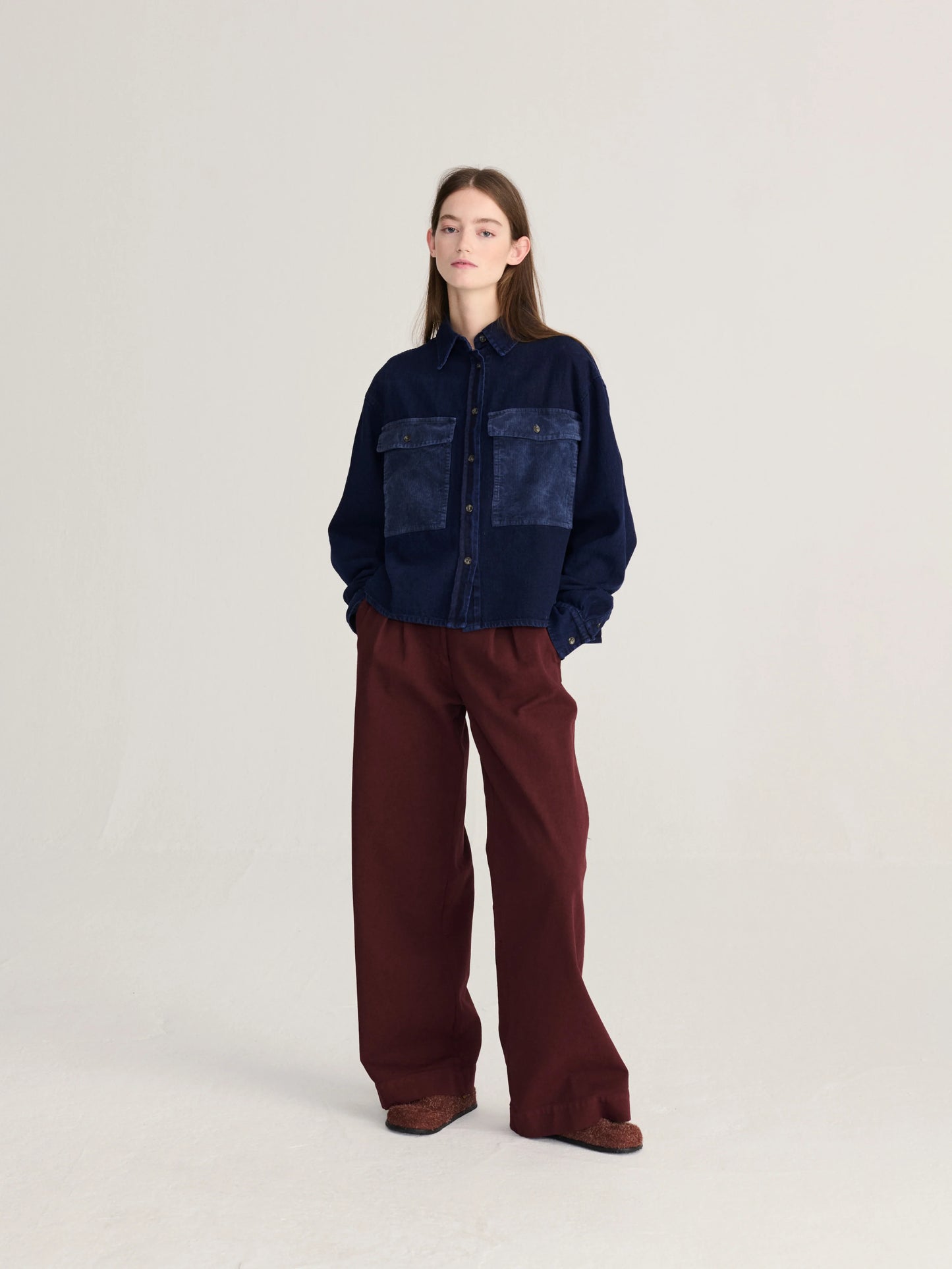 Big Corduroy Pockets Light Denim Shirt