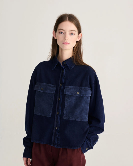 Big Corduroy Pockets Light Denim Shirt
