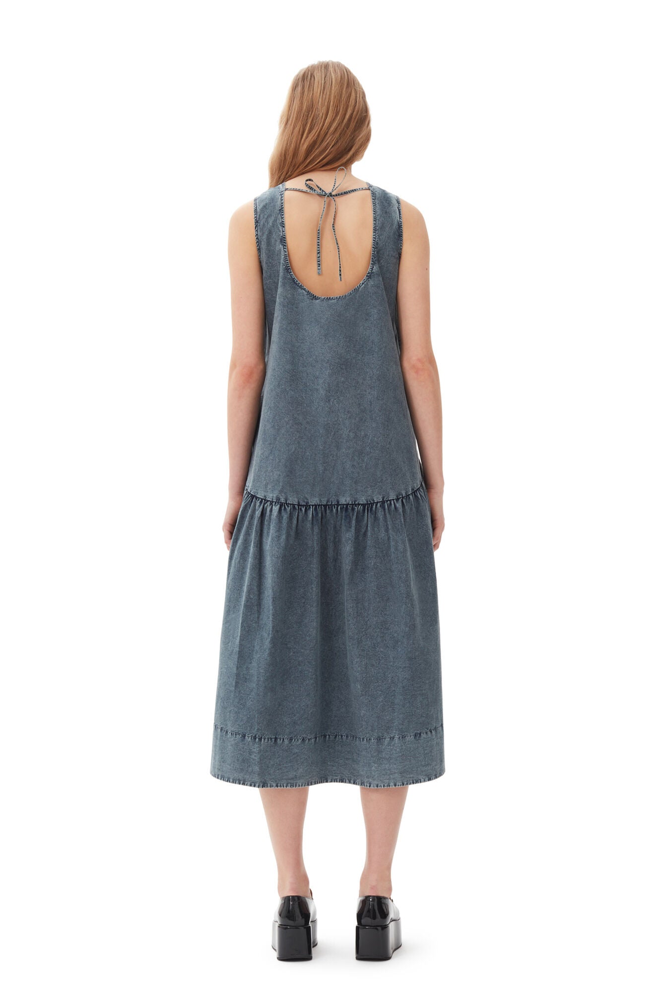 Cotton Poplin Open Back Midi Dress