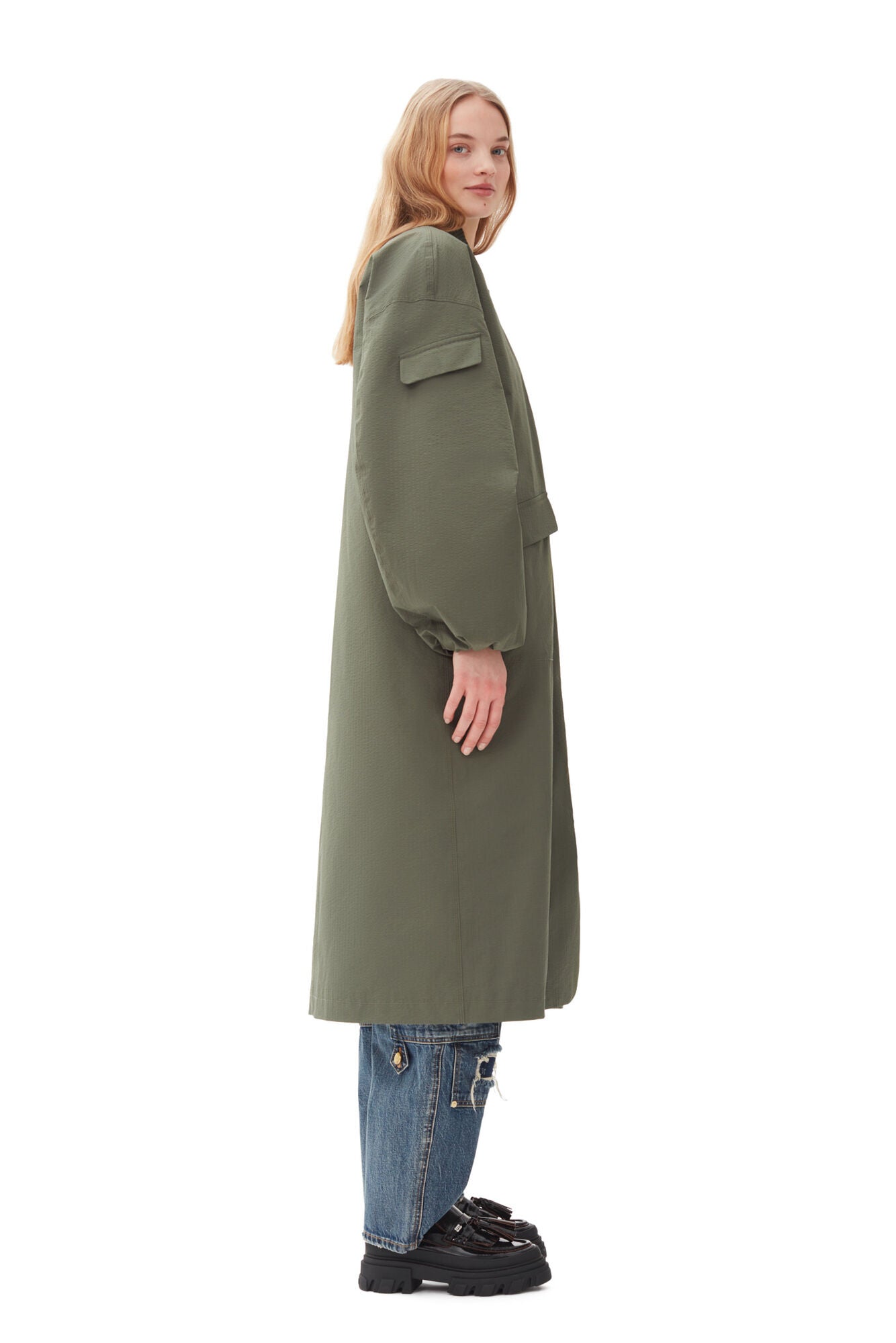 Tech Seersucker Oversized Shell Coat