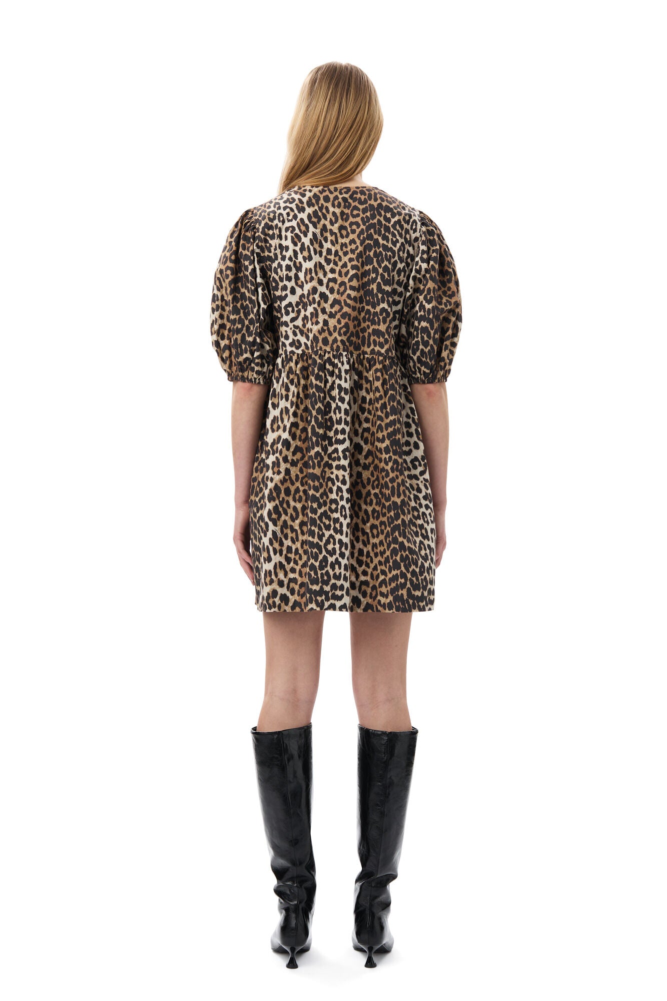 Leopard Printed Cotton Tie String Mini Dress