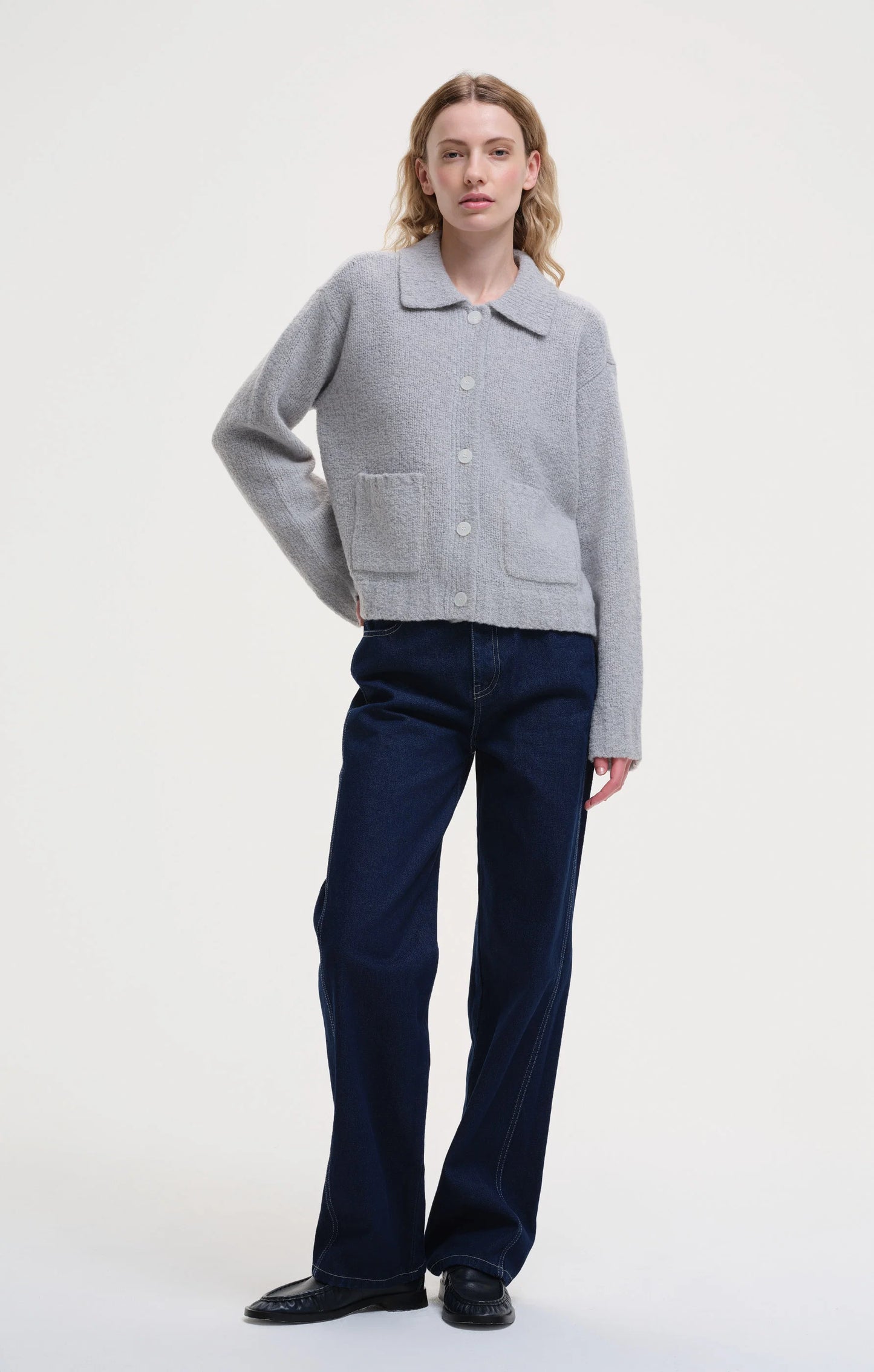 KloR Boxy Knit Cardigan Contrast Jacket