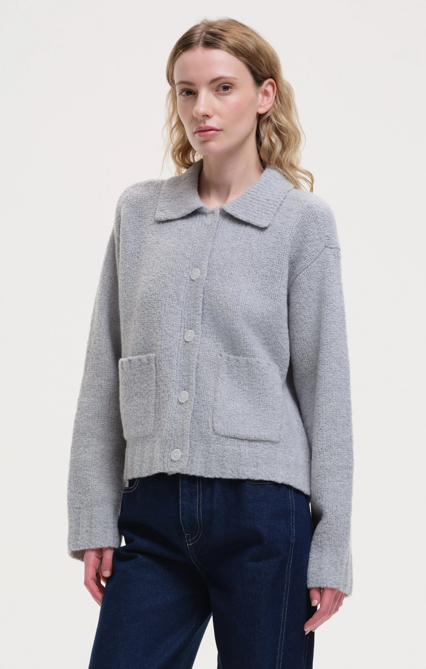 KloR Boxy Knit Cardigan Contrast Jacket