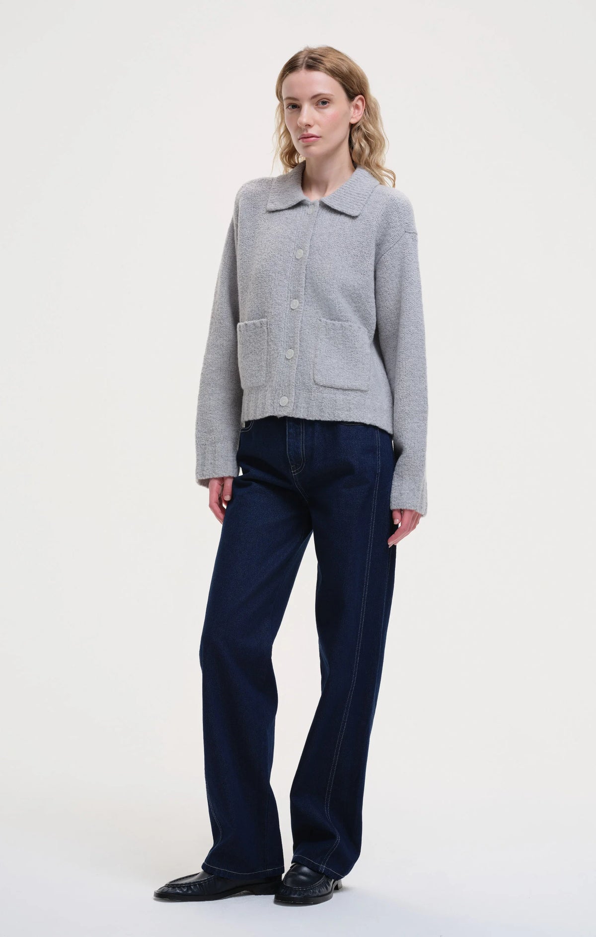 KloR Boxy Knit Cardigan Contrast Jacket
