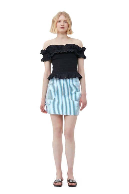 Cotton Poplin Off-shoulder Smock Top