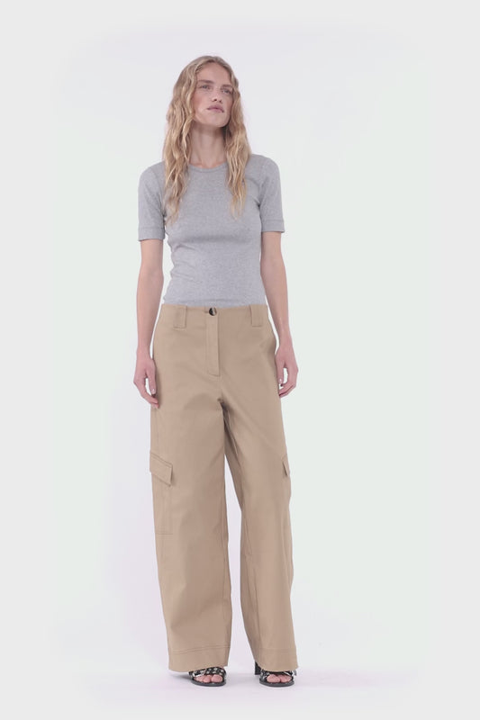 Herringbone Canvas Mid Waist Pants